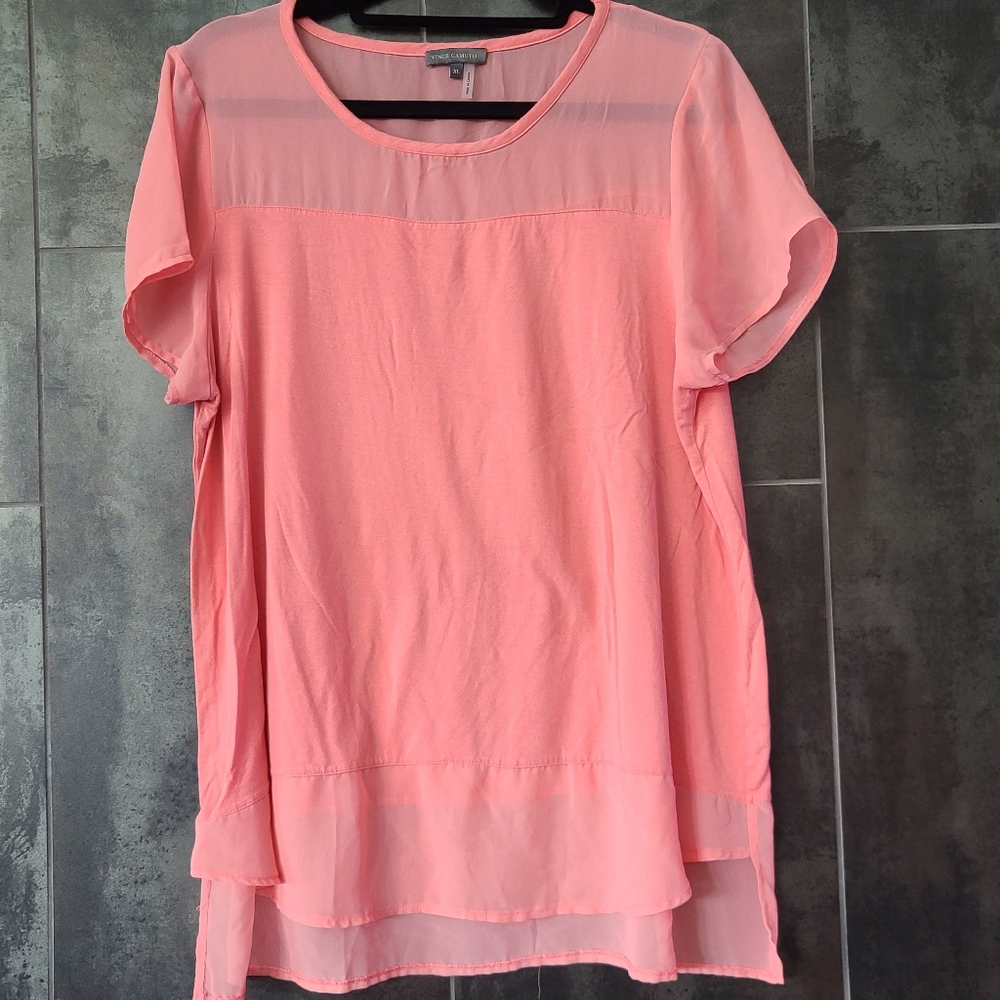 Vince Camuto Coral Pink Mixed Media Tee XL